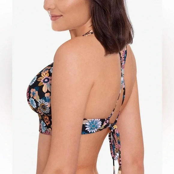NWT Salt + Cove Juniors' in Full Bloom Strappy Bikini Top Floral Black Size S - Picture 4 of 12